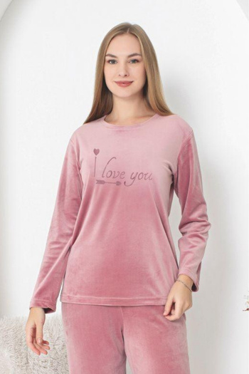Farya Home Pink Dreamy Silky Velvet Pajama Set - Embossed and Gathered Sleeves