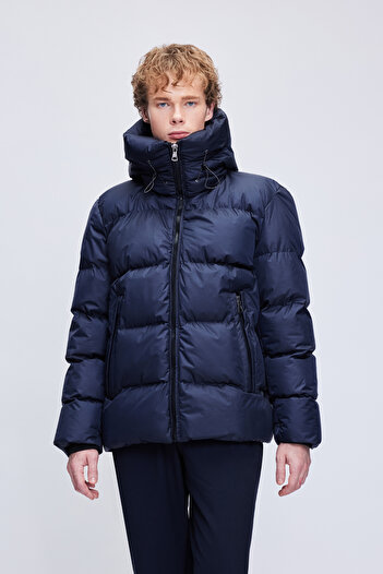 Hatemoğlu Φουσκωτό παλτό με κουκούλα με κουκούλα Navy Blue Dynamic Fit