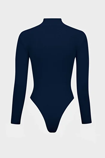 IAMNOTBASIC Women's Stand Collar Zippered Bodysuit - Navy Blue
