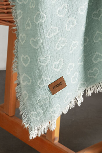 Kanz Green Baby Muslin Blanket - 2 Layers Jacquard Heart Design