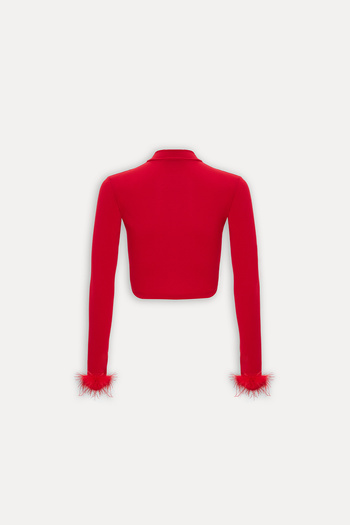 Eyyo Red Genji Feather Detail Blouse Ate-1612