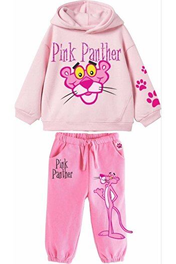 Lolliboomkids Pink Panther Print Hooded Sweatshirt and Sweatpants Set for Girl
