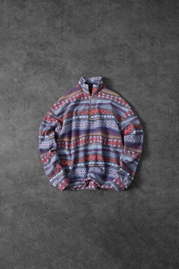 Slatra Men's Ethnic Pattern Half Zipper Oversize Fleece Sweatshirt