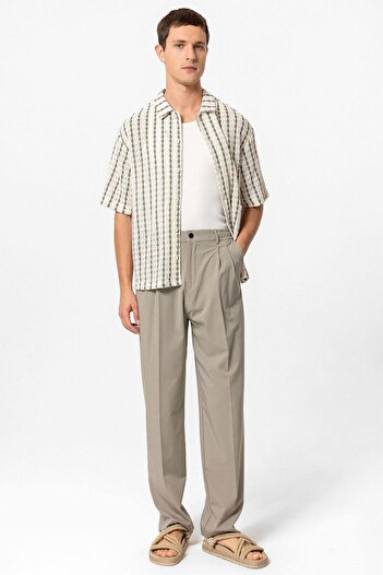 Antioch Khaki Striped Knitted Short Sleeve Men's Shirt