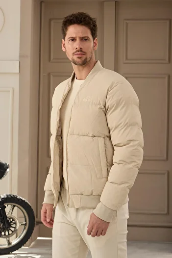Danger Men's Bomber Puffer Coat Ecru
