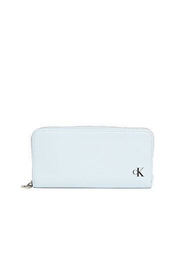 Calvin Klein Ck Calvin Kleın Women's Zipper Detailed Logo Printed Multi-Compartment Blue Wallet
