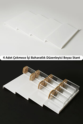 color house 4 Pieces of White Color Spice Rack Kitchen Cabinet Organizer - Z305