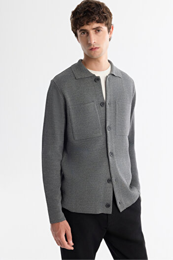 Avva Men's Grey Polo Neck Buttoned Wool Blend Regular Fit Cardigan A42Y5048
