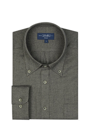 Germirli Khaki Herringbone Pattern Albini Cotton Lyocell Tailor Fit Flannel Shirt