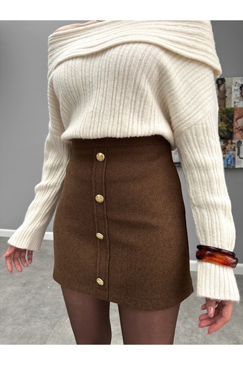 ESRAHELVACI Gold Buttoned Mini Skirt