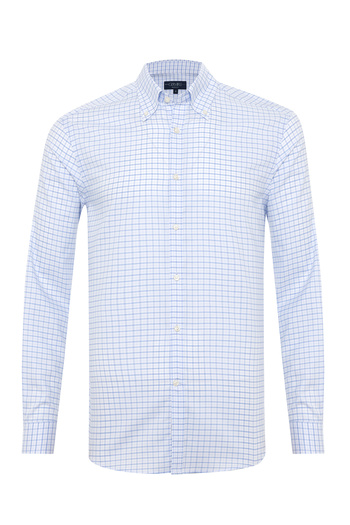 Germirli White Square Print Albini Relax Formula Tailor Fit Pure Cotton Exclusive Shirt