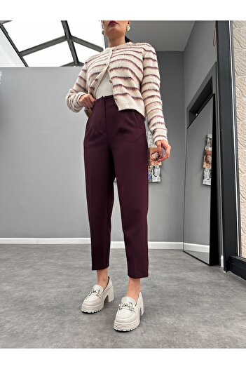 ESRAHELVACI Plum High Waist Carrot Trousers