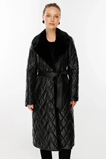 Ekol Quilted Collar Fur Coat