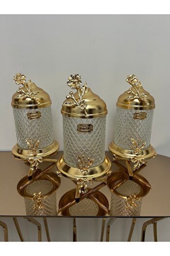 vanilya accessory Gold Color Crystal Glass Jar Set