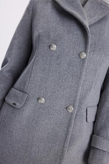 Zühre Double Breasted Collar Long Gray Coat 13570