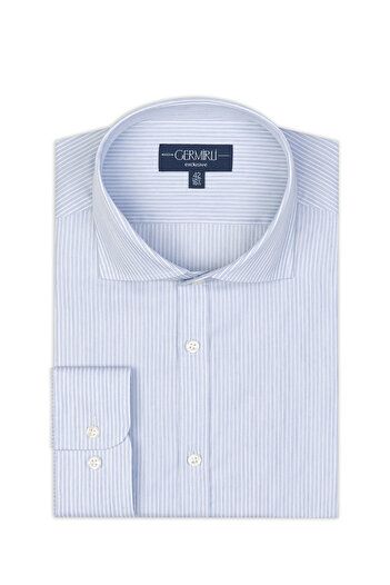 Germirli Exclusive Italian Collar Blue Striped Albini Tailor Fit Shirt