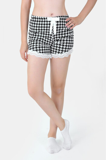 LOYA Geometric Pattern Black and White Shorts Sleepwear Bottoms
