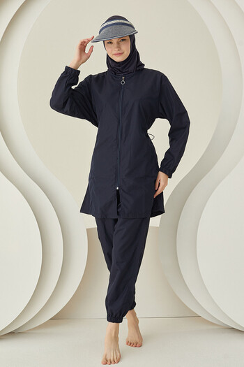 NBB Navy Blue Hijab Swimsuit - Plain Pattern