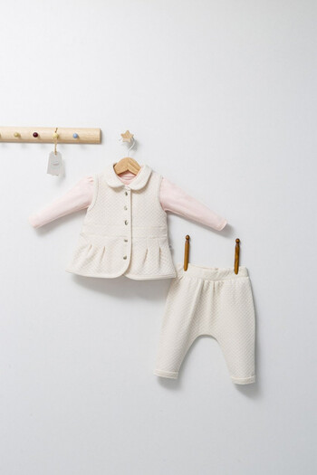 Tongs Baby Set 3 piese: pantaloni, bluzita si vestuta elegantaParis Love, Tongs baby Ecru