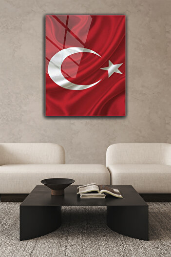 z zizuph Kırmızı Türk Bayrağı Desen, 4 mm Temperli Kırılmaz Cam Tablo