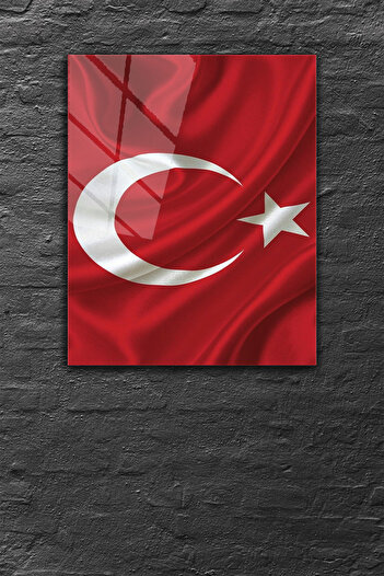 z zizuph Kırmızı Türk Bayrağı Desen, 4 mm Temperli Kırılmaz Cam Tablo