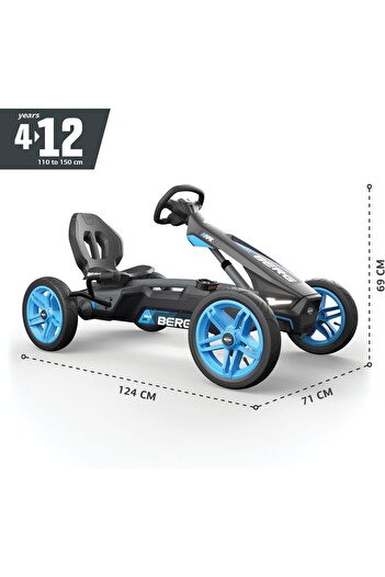 BERG Erg Rally Apx Blue Pedal Go-Kart, Ages 4-12 – Led Headlight, Adjustable Seat & Parking Brake