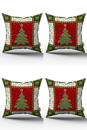 Cango Home Red Green New Year Themed Digital Printed Throw Pillow Cover Set (4Kmbs-Cgh804)