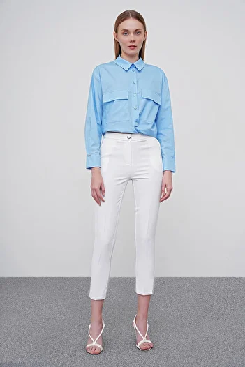 Zühre Skinny Leg Fabric Trousers Ecru P-0024