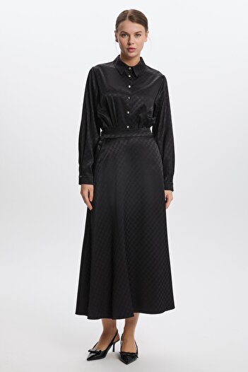 Zühre Monogram Patterned Black Skirt Etk-0174