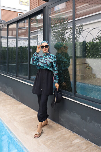 Atelier Lina Leyla 3-Piece Full Covered Hijab Swimsuit with Adjustable Elastic Waist and Water Repellent Fabric