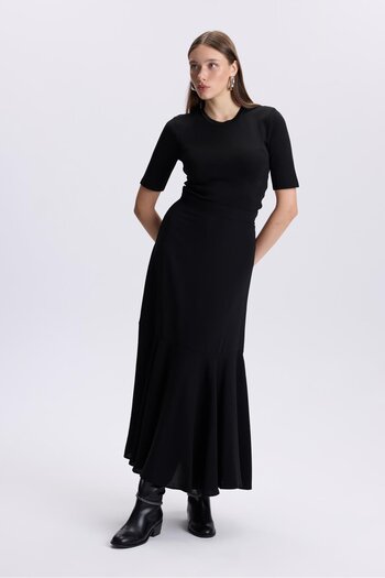 Zühre High Waist Flounce Black Skirt Etk-0172