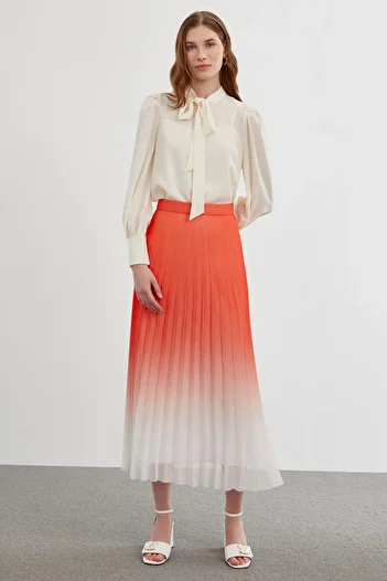 Zühre Pleated Orange Long Skirt ETK-0148