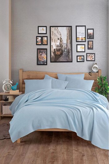 Eponj Home Ecocel Pike Örtü Çift Kişilik 200x230cm Karde BebeMavi