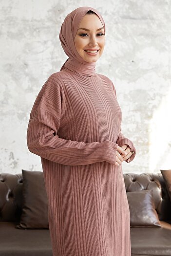 InStyle Μακρύ Πλεκτό Φόρεμα Arissa Turtleneck - Dusty Rose