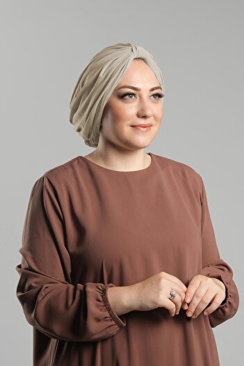 HÜRREM BONE Μπεζ Casual Hijab Bonnet - Practical Ready, Sandy Pleated 2121_12