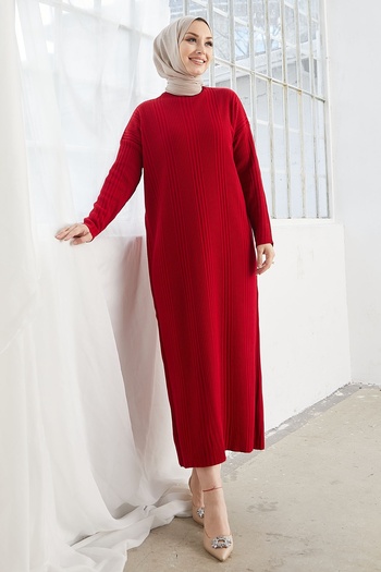 InStyle Μακρύ Πλεκτό Φόρεμα Arissa Turtleneck - Κόκκινο