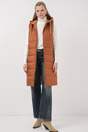 Bigdart 5140 Hooded Long Puffer Vest - Camel