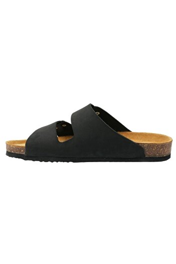İncim Double Buckle Orthopedic Comfortable Men's Slippers Black/Nubuck