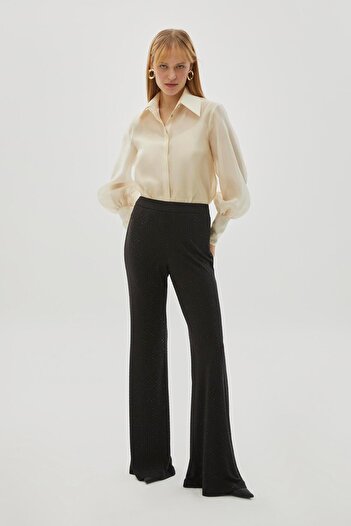 Exquise Sequin Printed Spanish Leg Slimfit Black Knitted Trousers