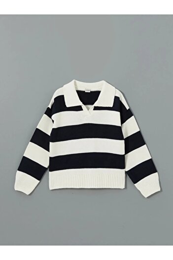 LC Waikiki Lcw Kids Navy Blue Polo Neck Girls' Knitwear Sweater