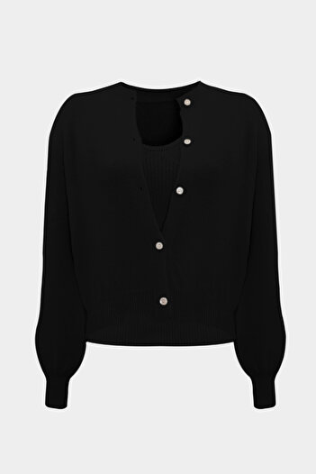 Açelya Okcu Premium Bustier Λεπτομερές διπλό γυναικείο μάλλινο πλεκτό σετ ζακέτα