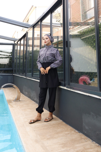 Atelier Lina Nur Πλήρως κλειστό μαγιό Hijab 3 τεμαχίων από ελαστικό υφασμάτινο αδιάβροχο ρυθμιζόμενο στη μέση