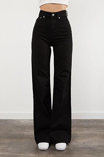 Trn JNS Pink High Waist Black Jeans Pants Black Loose Jeans Lycra Stretchy Palazzo Salas