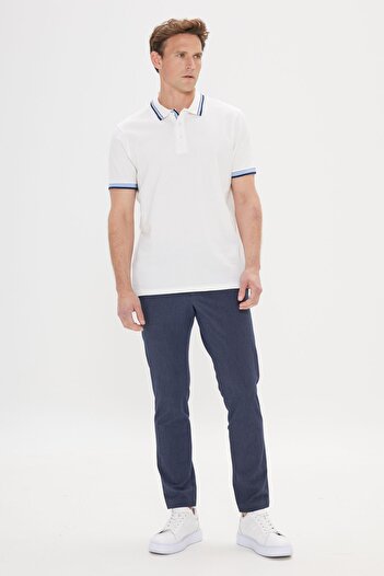 ALTINYILDIZ CLASSICS Men's White Slim Fit Slim Fit 100% Cotton Polo Collar T-Shirt