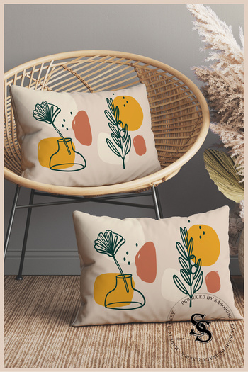 SasoHome Imaginary Surreal Flowers Patterned 2-Piece Rectangular Throw Pillow Cover