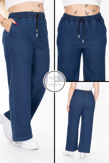 tarzımsüper Plus Size Elastic Waist Comfort Model Wide Leg High Waisted Soft Texture Jeans Jeans