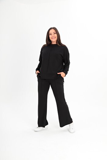 Ebsumu Дамски комплект анцуг Plus Size Premium Sho Fabric, стилен черен