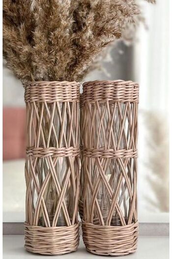 afralya home Wicker Bamboo Rattan Braided Long Vase - Flower Pot Patterned, Flower Pot Price (Qty)