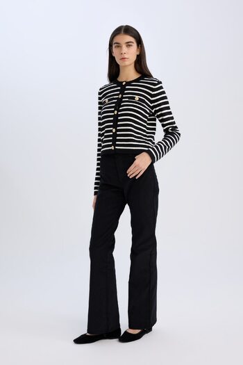 DeFacto Velvet Winter Pants with High Waist Pockets - Flare Fit Flared Leg S0612Az24Wn