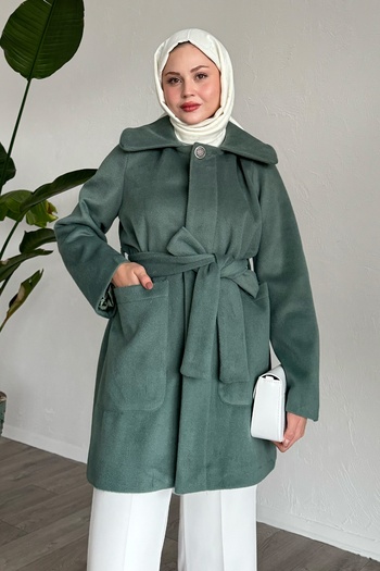InStyle Button Detailed Lined Mint Short Coat